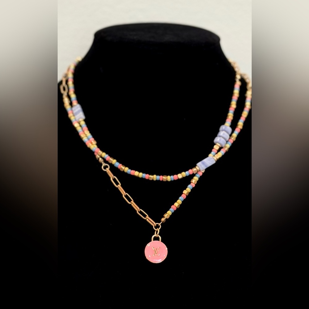 LV Repurposed Beaded Necklace with Gold Accents - Picture 2 of 2